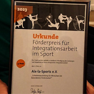 Diplom Förderpreises für Integrationsarbeit im Sport der Stadt Aachen