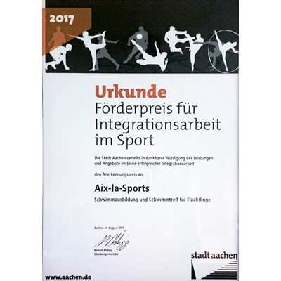 Urkunde Förderpreis für Integrationsarbeit im Sport 2017
