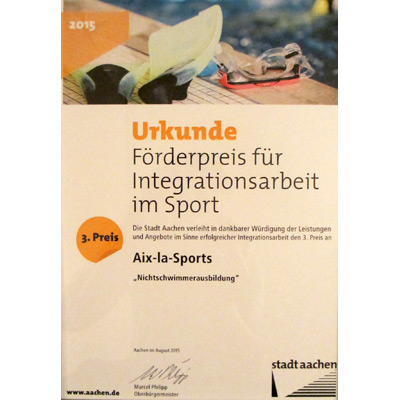 Urkunde Förderpreis für Integrationsarbeit im Sport
