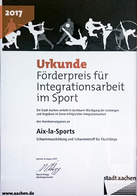 Urkunde Förderpreis für Integrationsarbeit im Sport 2017